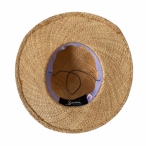 Vintage Sonni Low Profile Wide Brim Straw Hat Ribbon Bow - Picture 5 of 8